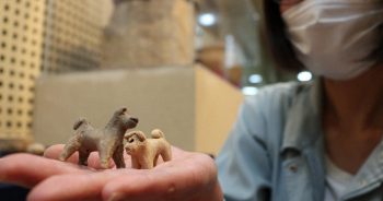 Ancient Dog Figurines Mini Tea Utensils on Display in Nara