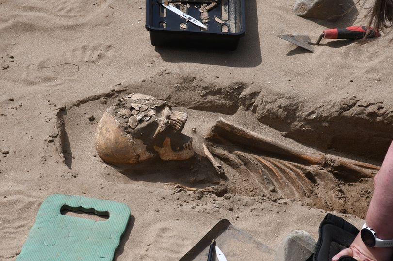 A skeleton has been uncovered by archaeologists working at St Patrick's Chapel in Pembrokeshire (Image: Nick Bolton)