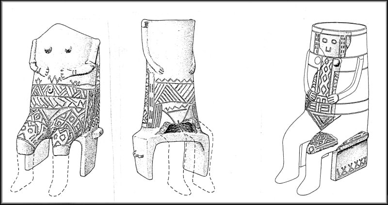 Szegvár - Tűzkoves. Reconstruction of the seated male statue of a printed culture. According to KOREK 1987.