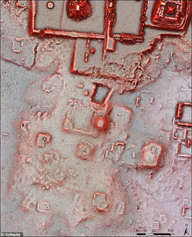 Filtered lidar highlighting the structures and quarrying. Structures in an ancient Mayan city thought to be natural hills are actually the ruins of buildings designed to look like those found in the powerful city of Teotihuacen