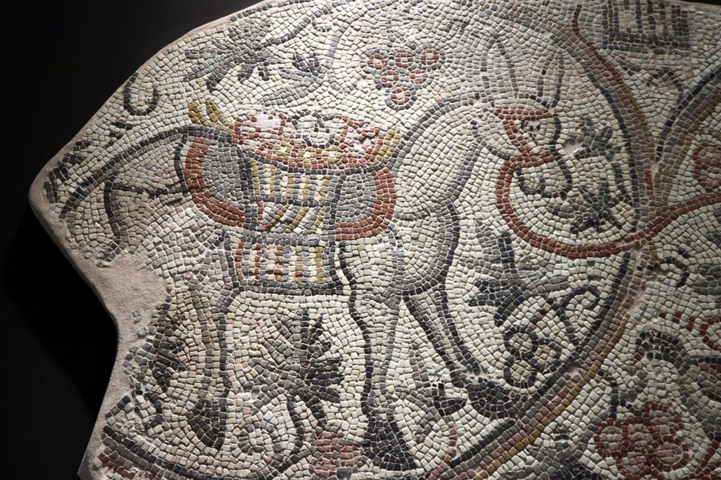 A close-up of the Mosaic of the Vine Harvest at the Hatay Archeological Museum, Hatay, southern Turkey. Photo: AA