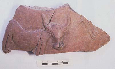 A vessel part with bull depictions found in Çatalhöyük, Konya.