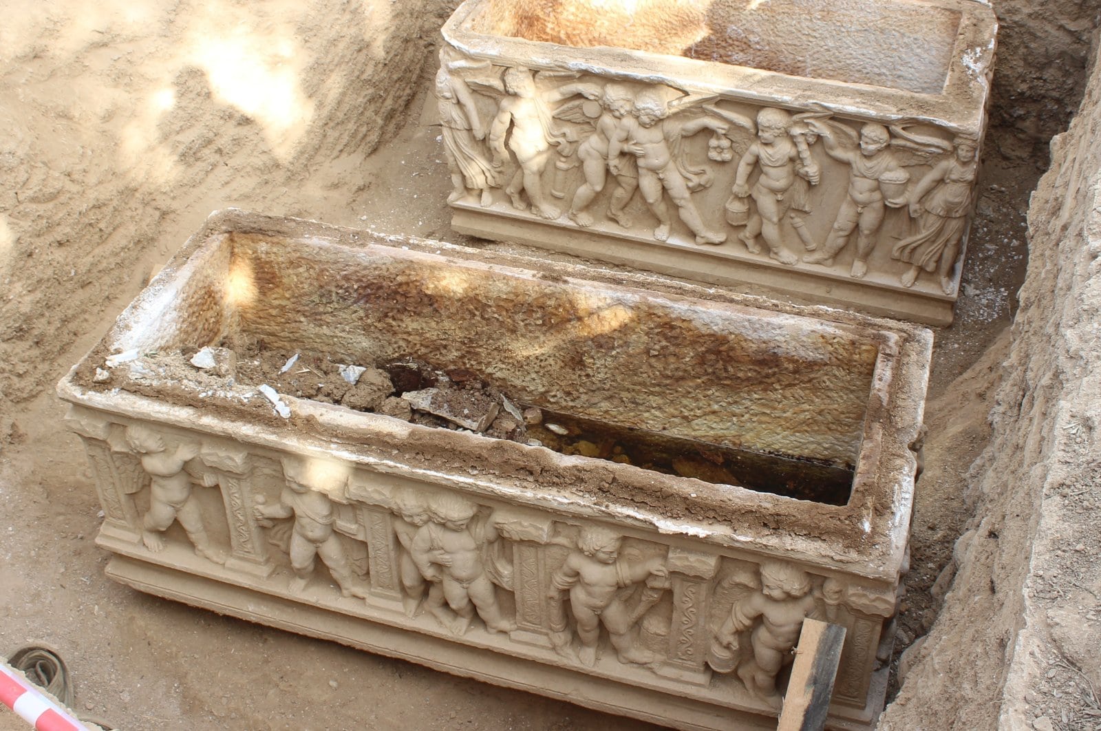 A view from two sarcophagi found in Hisardere Necropolis, Iznik, Bursa, northwestern Turkey. (IHA Photo)
