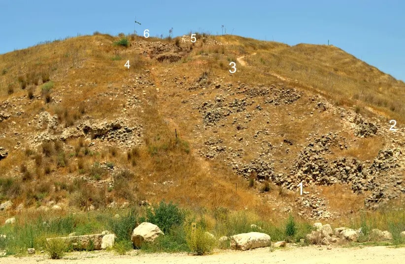 The six locations on the Assyrian siege ramp where stones were retrieved and weighed in Lachish (Photo: Dr. M. Pytlik)