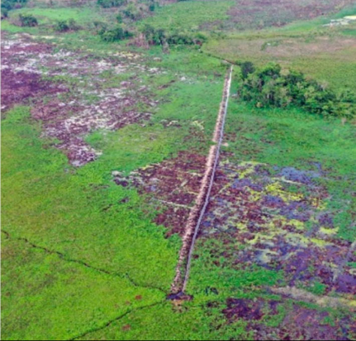 The lidar showed evidence of expansive irrigation channels across the region. The depression with dark soil shows the remains of an ancient channel.