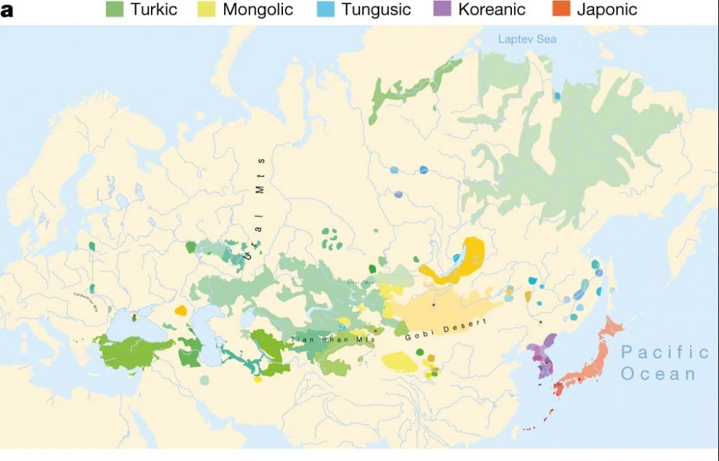 Distribution of Transeurasian languages in the past and in the present. Photo: Nature