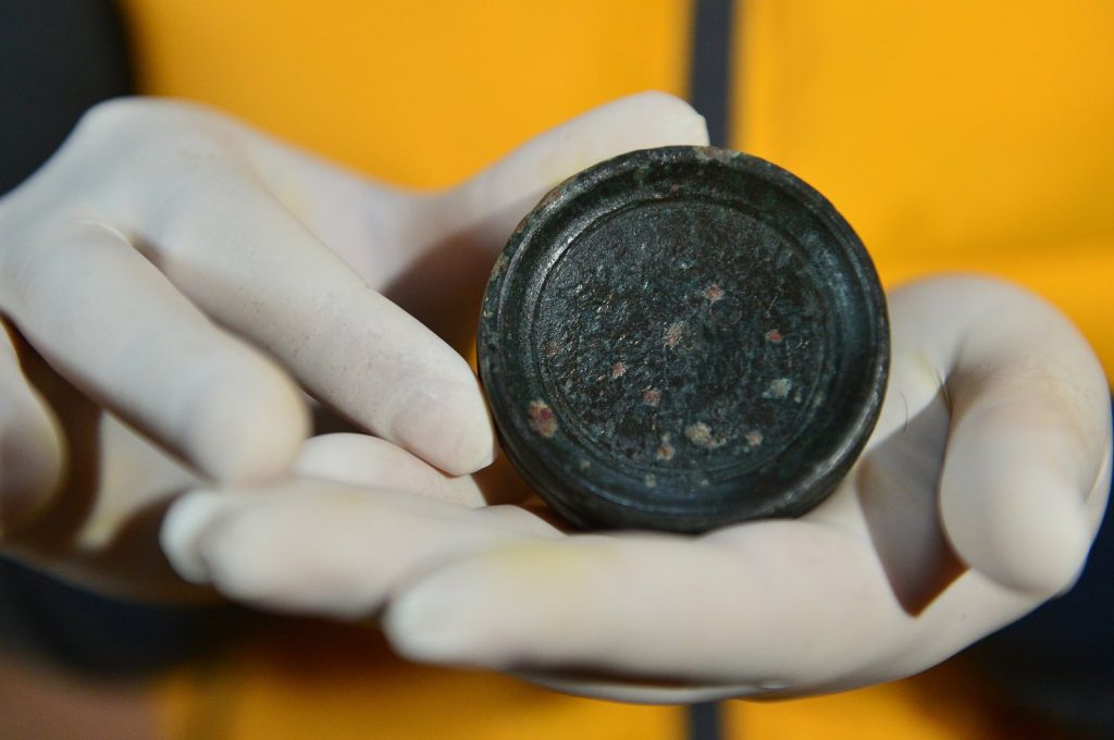 The 1,600-year-old steelyard weight – used as a counterweight in steelyard balances – was unearthed in the square structure, which was uncovered 50 meters (164 feet) south of an ancient church during excavations.