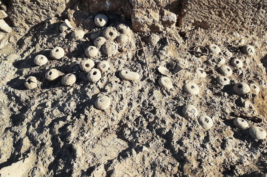 Weight stones used to turn wool into rope are seen in the ancient city of Perre, Adıyaman, southeastern Turkey,