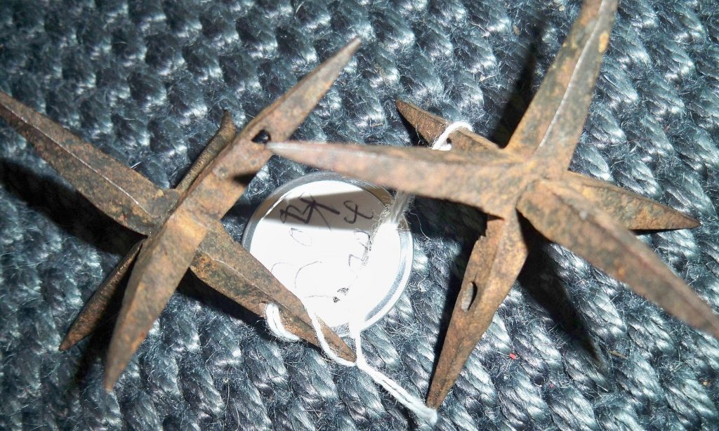 Japanese "makibishi" iron spikes, a type of caltrop