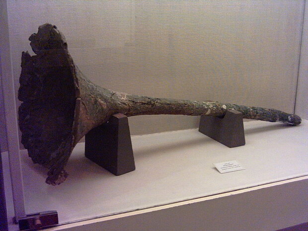 Karna, an ancient Iranian musical instrument from the 6th century BC, kept at the Persepolis Museum, southern Iran.