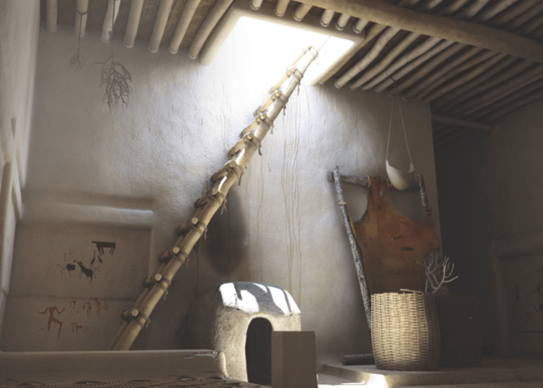 Three-dimensional modeling showing the way to the house and the position of the stove under the stairs. (Modelling: Grant Cox)