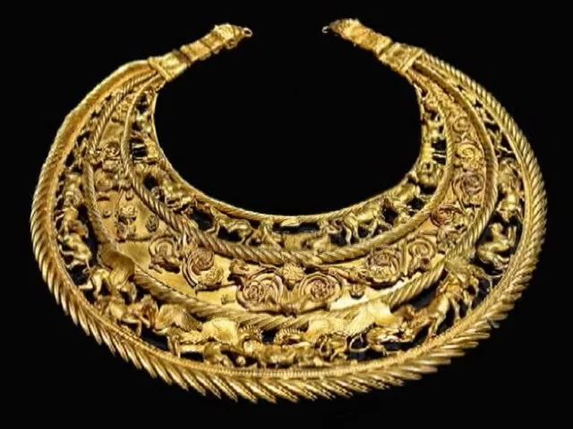 This Scythian gold necklace is safely kept in a museum in Kiev, the capital of Ukraine. Scythian artifacts kept in a museum in Melitopol were reportedly stolen by Russian troops.