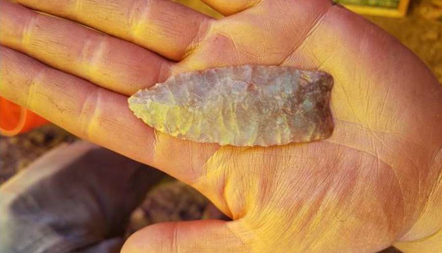 This complete Clovis point was recovered from the Powars II site. Photo: Spencer Pelton