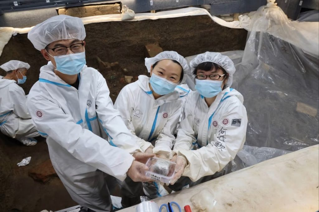 Li Nan, pictured with her team, subjected the bone to a biomedical analysis.