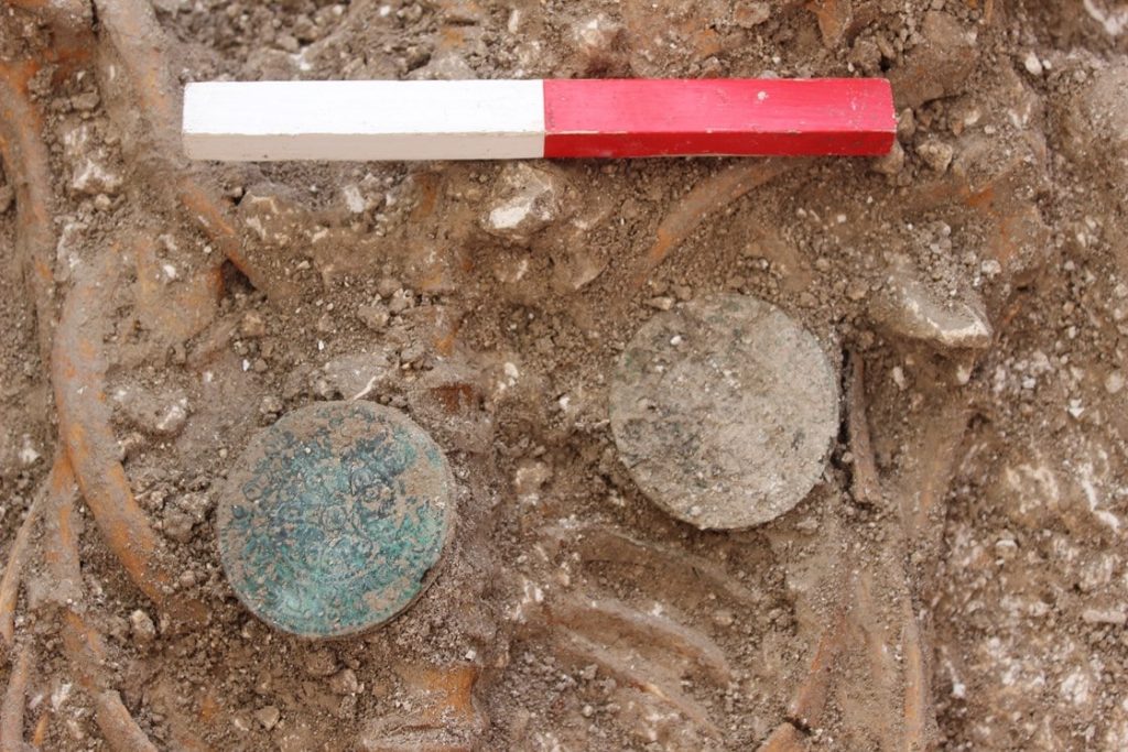 A set of copper alloy brooches uncovered during HS2 excavations of an Anglo Saxon burial ground in Wendover.