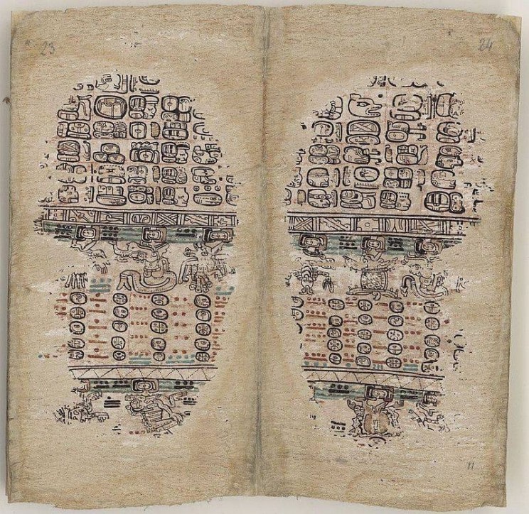 The last two pages of the 'Paris Codex' are one of the few surviving Mayan books. Source: Bibliothèque Nacionale de France/Wikimedia Commons