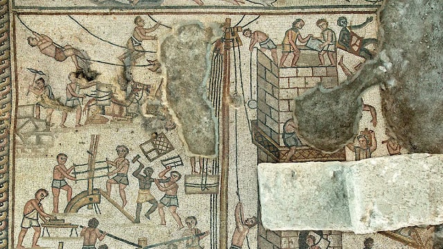 Mosaic depicting the construction of the Tower of Babel. Photo: Jim Haberman