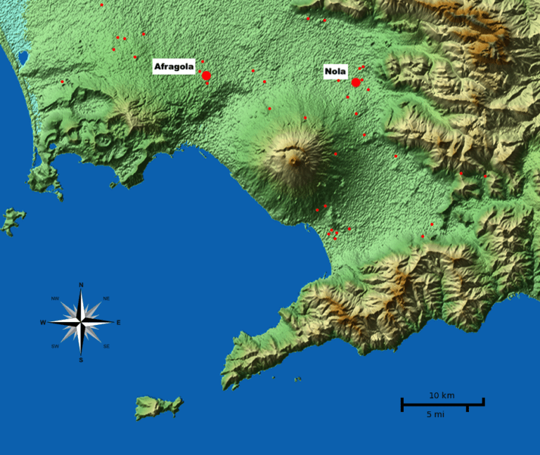  Southern Campanian plain in the Bronze Age showing  Afragola and surrounding villages.