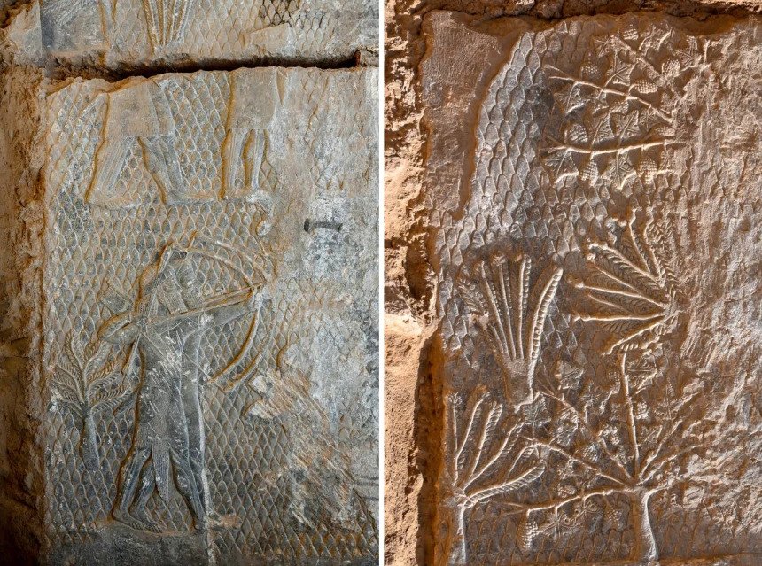 Detail of rock carvings at the Mashki Gate site in Mosul, Iraq. Iraqi State Board of Antiquities and Heritage