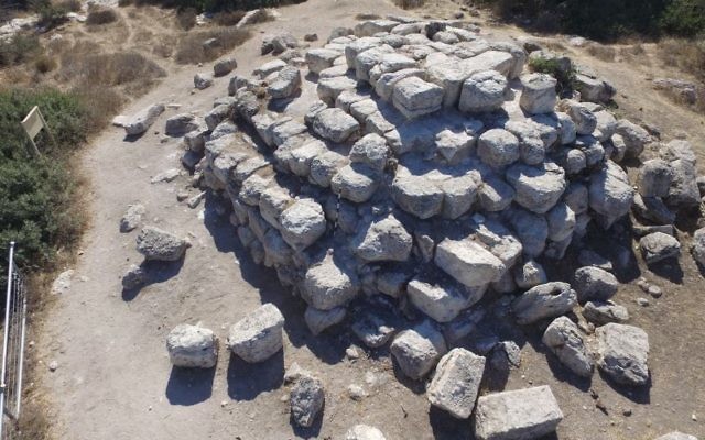 A stepped pyramid structure dating to the Roman period at Khirbet Midras in the Judean Hills. Photo: David Behr and Rotem Shfaim, Agro Drone