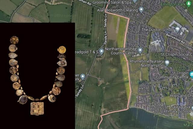 The necklace was discovered by MOLA on land in Harpole during excavation works ahead of a housing development