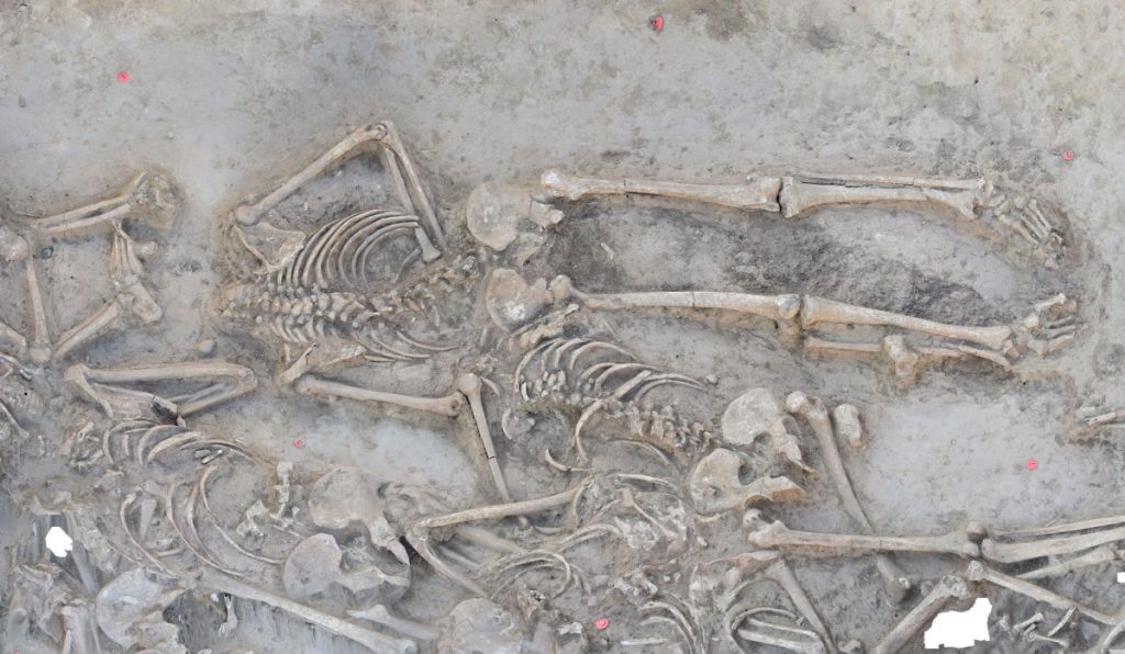 37 skeletons without heads; here are two of theм lying on their fronts. How, when, and why the heads were reмoʋed is still unclear to the scientists. Photo: Dr. Till Kühl, Institute for Pre- and Protohistoric Archaeology/Kiel Uniʋersity