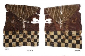 1 / 1Unku found in Caleta Vitor Bay. Top: sides A and B from the wearer’s point of view (photographs by Paola Salgado); bottom: illustration of the tapestry tunic from the weaver’s position and viewpoint (illustration by Paola Salgado).