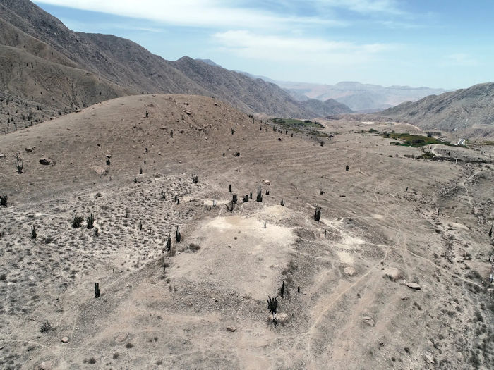 Drone photograph of the temple complex and monumental platform. Photo: David Reid