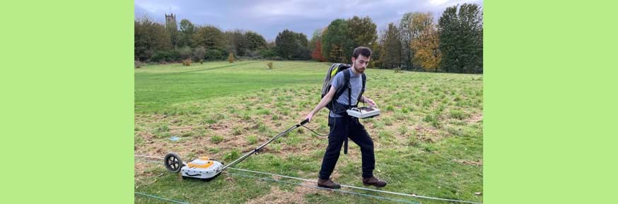 Luke Pritchard surveying the site for Roman archaeology