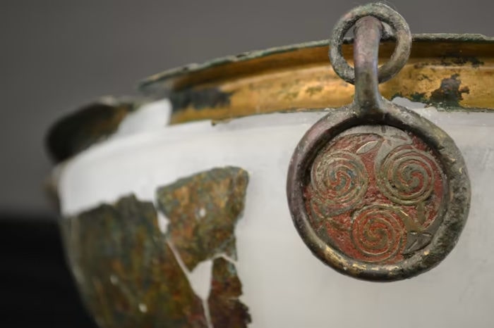 The Lowbury Man's grave contained elaborate items, including a bronze hanging bowl. Photo: Oxfordshire Museum Service