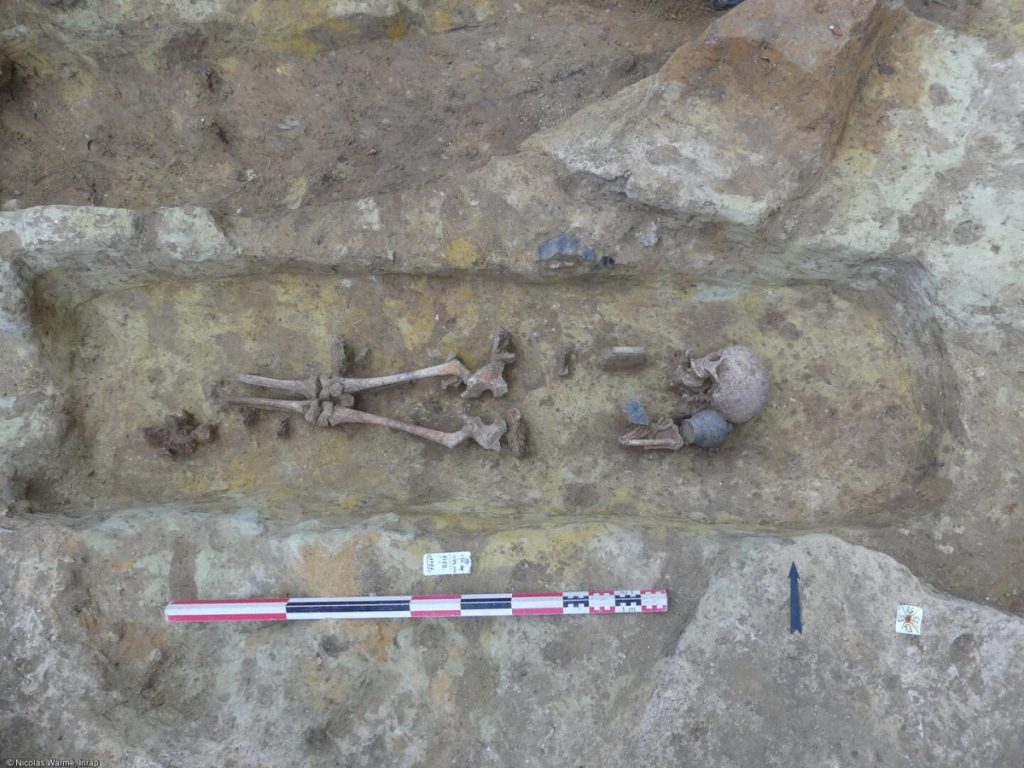 One of the skeletons unearthed in an ancient necropolis was found meters from a busy Paris train station. Photo: Nicolas Warmé, Inrap