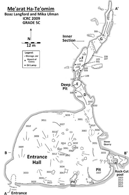 Plan of the Te’omim Cave. Image credit: B. Langford, M. Ullman/ Te’omim Cave Archaeological Project
