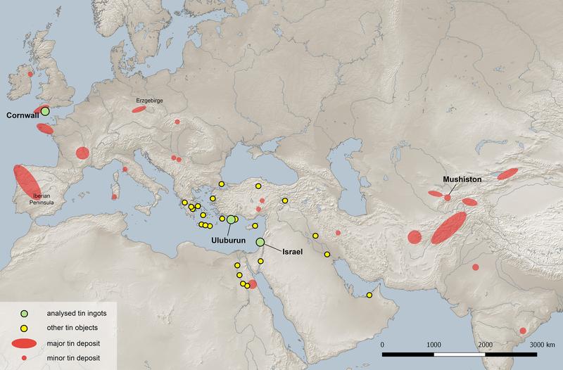 Tin deposits and tin finds in the eastern Mediterranean, Middle and Late Bronze Age | Copyright: Daniel Berger / CEZA