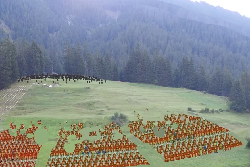  A computer-generated image of the battle that is thought to have taken place on a remote mountainside south of Chur around 15 BC between Roman troops advancing northwards through the Alps and local Suanetes. Image Credit: Leona Detig