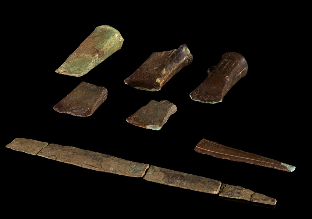 Bronze Age hoard of seven bronze artifacts. Photo: Amgueddfa Cymru