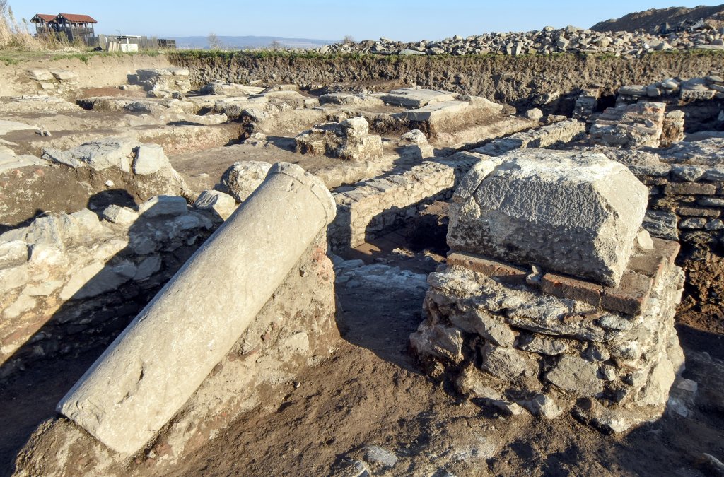 The site of an ancient Roman triumphal arch that was discovered by archaeologists at Viminacium, a former Roman settlement, near the town of Kostolac, Serbia. Photo: Serbia Archaeological Institute