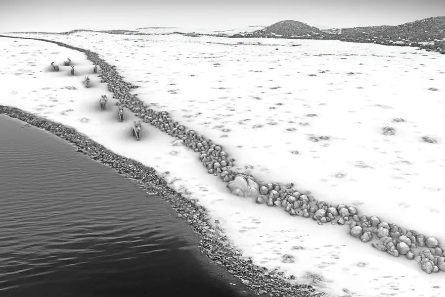 Graphical reconstruction of the stone wall as a hunting structure in a glacial landscape. Michał Grabowski