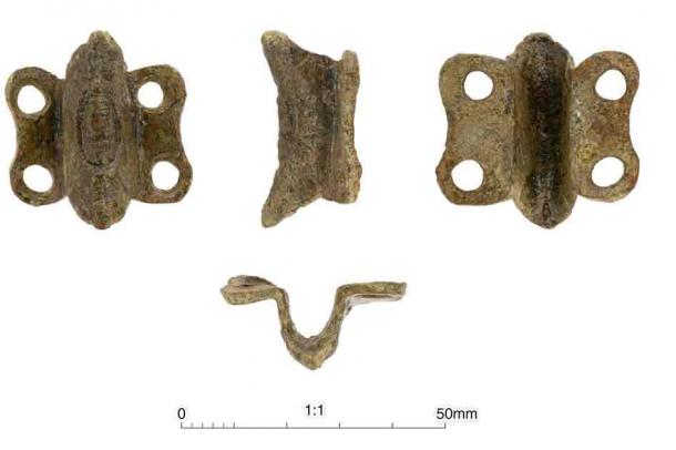 A medieval book clasp or hinge plate found at the site. Photo: Cotswold Archaeology