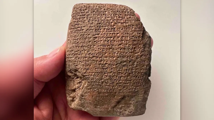 The ancient tablet is inscribed with cuneiform text in both the Hittite and Hurrian languages. The Hittite inscription describes the outbreak of war, and the Hurrian inscription is a prayer for victory. Image credit: Kimiyoshi Matsumura, Japanese Institute of Anatolian Archaeology