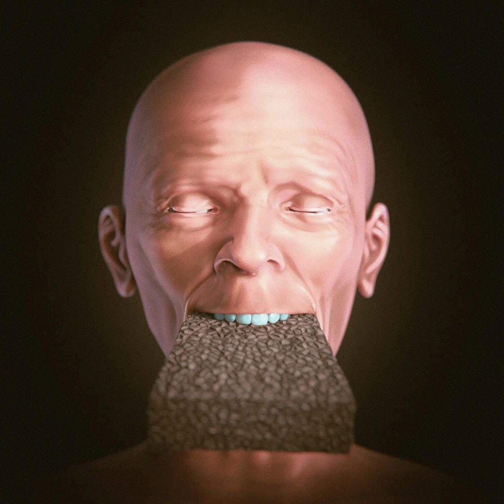 Recreation of the woman’s face using 3D software allowed examination of whether a brick could have been inserted into her mouth. Image Credit: SWNS