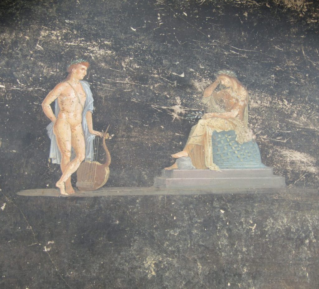A second newly-discovered fresco in the black room, meanwhile, depicts the naked Greek god Apollo trying to seduce the priestess Cassandra. Photo: Archaeological Park of Pompeii