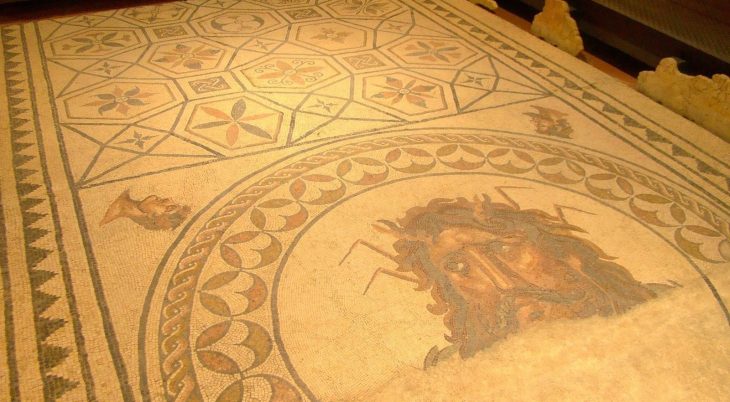 Photo: Roman mosaic of the god Oceanus, part of the ancient city of Ossónoba, modern town of Faro, in Portugal.