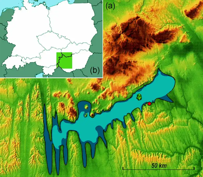 
(a) Zamárdi (red dot) in relation to the area of Lake Balaton in Roman times (light blue) and the estimated larger extent of the lake in the 16th-17th century (dark blue; after Sümegi et al., 2007, p. 246). (b) Inset shows the studied section of Hungary in contemporary Central Europe. Credit: Erika Gál et al.