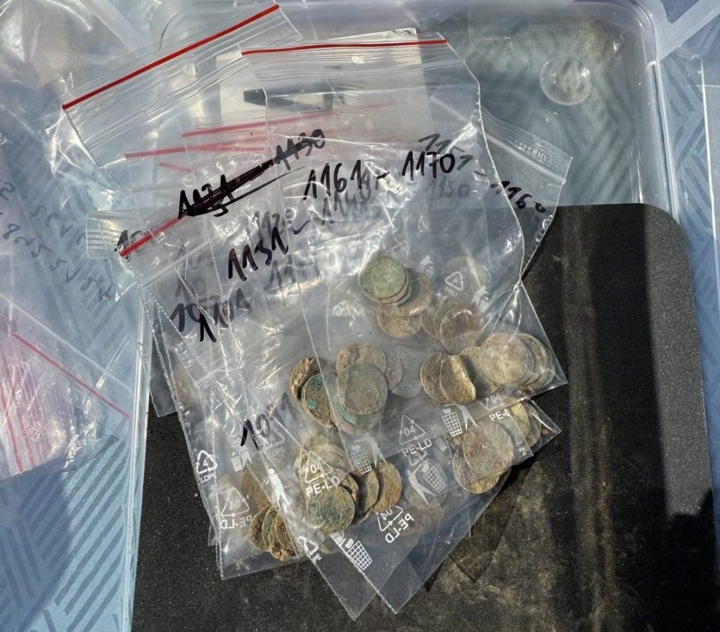 Asi 900 let staré mince v plastových sáčcích.  Foto: Archeologický ústav Akademie věd ČR