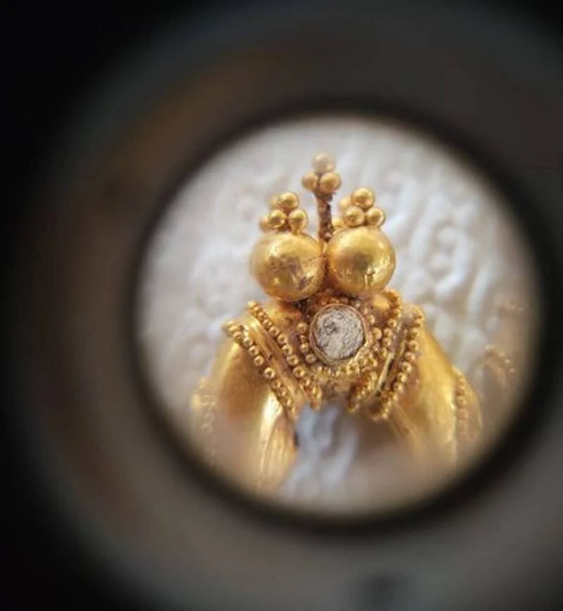 Закри золоті сережки, знайдені в могилі. Фото: Південно-Казахстанський педагогічний університет імені Жанібекова Озбекалі