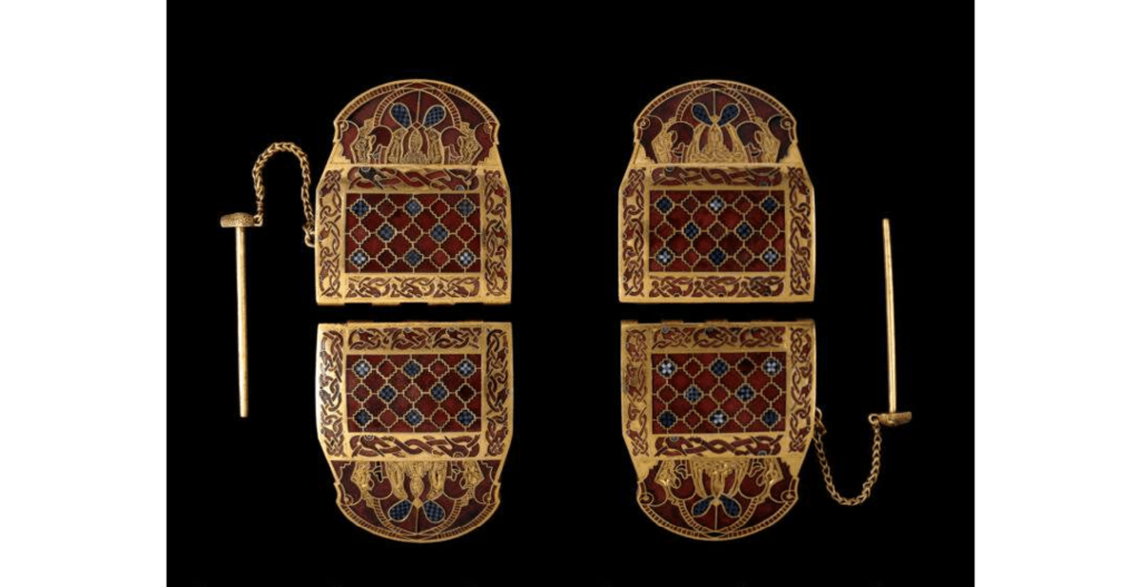 Anglo-Saxon Shoulder-Clasp from Sutton Hoo ship burial, (c. AD 560/70-610). Photo: British Museum