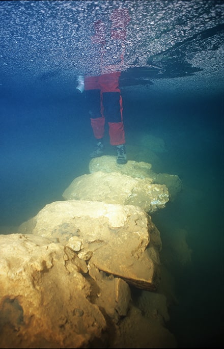 Close-up view of the submerged stone bridge from Genovesa Cave, Mallorca, Spain. Photo: R. Landreth