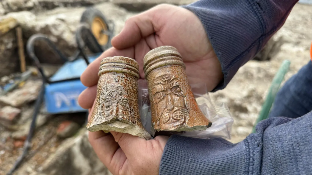 Discoveries at the site include clay pipes, wine bottles, and ancient jugs. Image Credit: BBC / Jo Burn