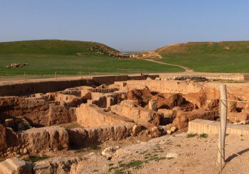 Ruins of the southern district, with the door of Damascus in the background and the defensive belt in Ebla. Mappo