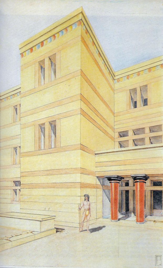 Representation of the entrance of the palace of Archanes with the altars. Image Credit: Greek Ministry of Culture